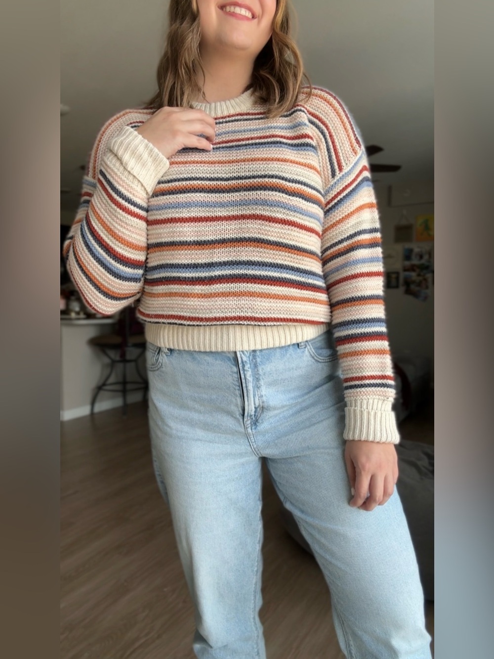 525 America Striped Crewneck Sweater in Cream, Blue & Rust